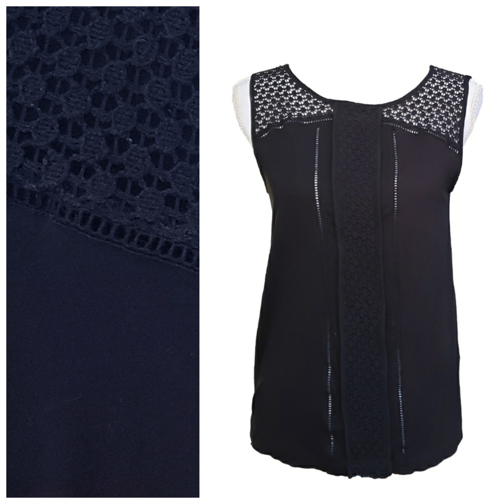 LOFT Women's Black Sleeveless Lace Trim Top Size M